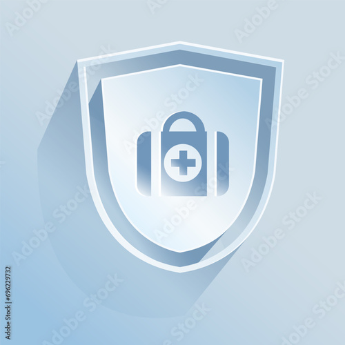 Cardiac arrhythmia, life insurance.
The shield icon is made of paper on a blue background.
Medicine, Safety, life insurance. A vector image.