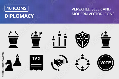 Diplomacy Glyph Icons Set