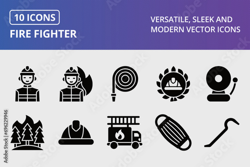 Fire Fighter Glyph Icons Set