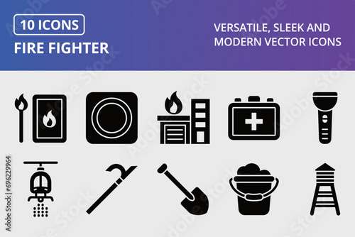 Fire Fighter Glyph Icons Set