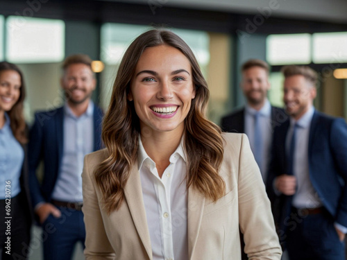 portrait of an energetic business team exudes modern confidence and commercial appeal with a youthful, happy demeanour.