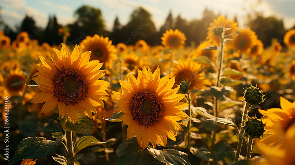 Obraz premium field of sunflowers HD 8K wallpaper Stock Photographic Image