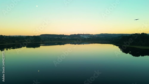 Idyllic Scenery Of A Lake At Observatorio de aves de Crendes In Spain. Wide Shot photo