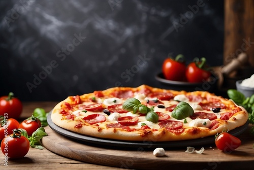 pizza with tomatoes and basil