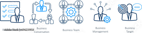 A set of 5 Mix icons as business activity, business conversation, business team