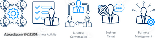 A set of 5 Mix icons as business team, business activity, business conversation