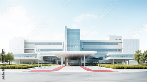 A photo of a modern hospital building