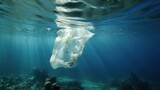 Plastic pollution and the ocean's environmental problem. plastic bags instead of jellyfish float under water. Eco problem background. Reducing consumption concept