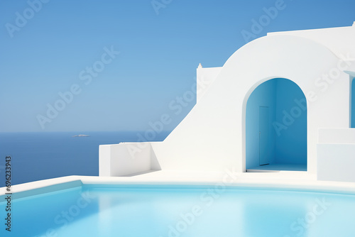 Summer Mediterranean beautiful white and blue minimalist building © Elaine