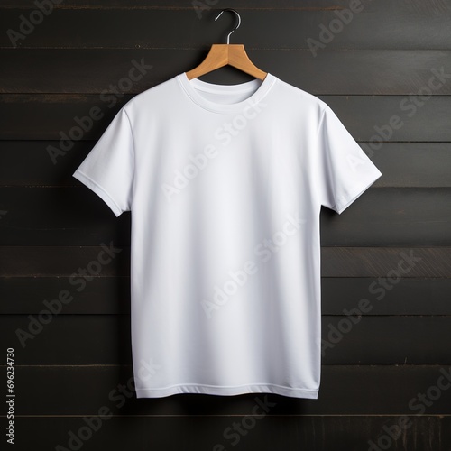 Men's women's oversized cotton T-shirt in white on a dark background. Mock up for design or branding