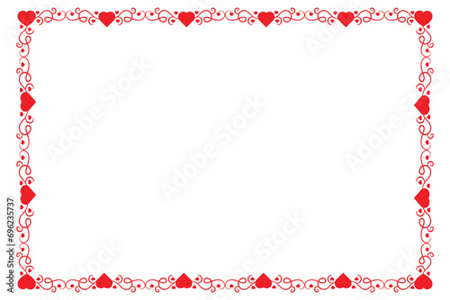 Heart Swirl Romantic Love ornaments isolated border layout, red hearts ornate award frame border, Valentine Day Card Border Square frame design, decorative heart rectangle frame vector element