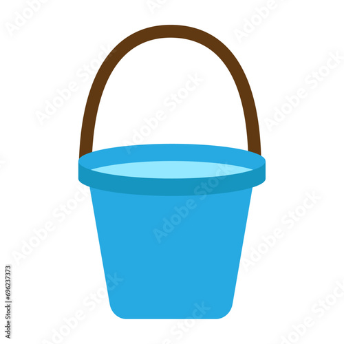 Vector water buckets. metal pail, empty and full plastic garden bucket isolated icons