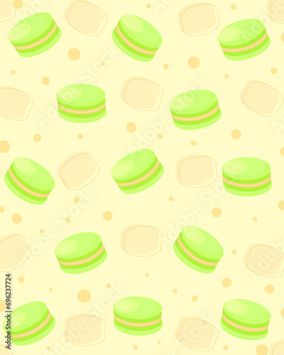 French macarons cookies seamless pattern. Doodle decorative vector illustration.Colorful macaroons or macarons.Hand drawn macaron.French biscuit dessert of almond flour. Vintage macaroon etching.