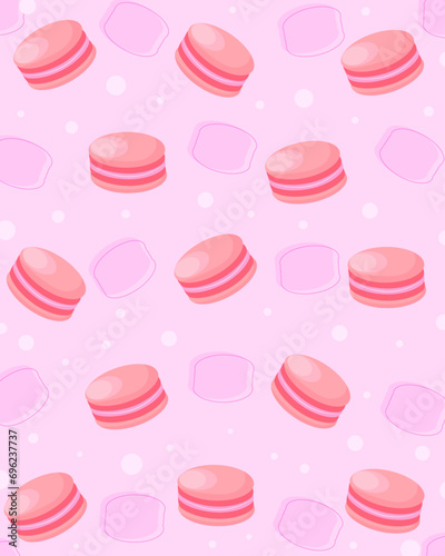 French macarons cookies seamless pattern. Doodle decorative vector illustration.Colorful macaroons or macarons.Hand drawn macaron.French biscuit dessert of almond flour. Vintage macaroon etching.