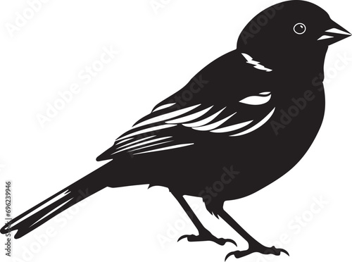 Black silhouette Sparrow bird on white background