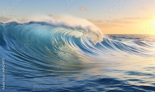 Blue ocean wave at sunset beautiful ocean wave. © munduuk