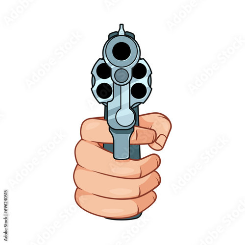 Hand holding gun at you vector isolated