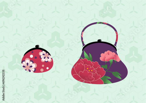 Traditional Japanese Illustration｜伝統的なイラスト|
がま口　財布　がまぐち｜背景あり