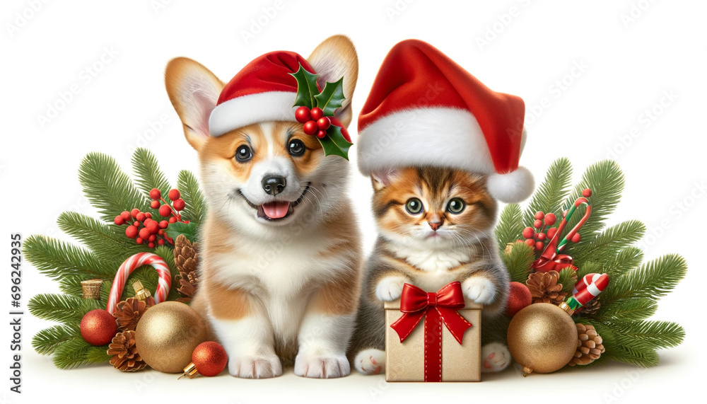 Dogs and cats in Christmas-like outfits　クリスマスコスチュームの犬と猫