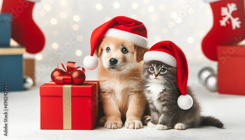Dogs and cats in Christmas-like outfits クリスマスコスチュームの犬と猫