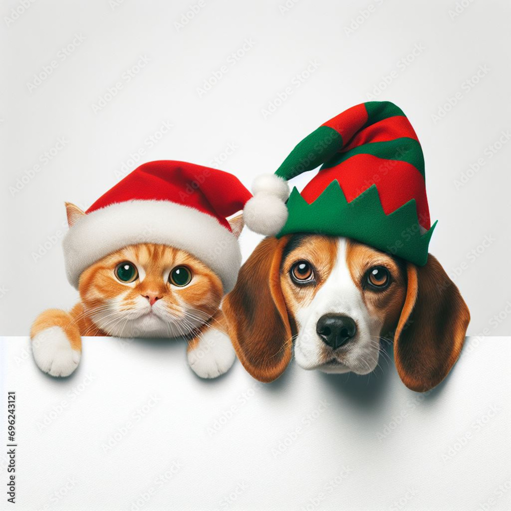 Dogs and cats in Christmas-like outfits　クリスマスコスチュームの犬と猫