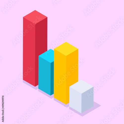 vector colored bar chart emphasizing growth isolated on pink background