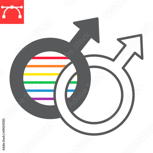 Gay glyph icon, LGBT and gender, gay vector symbol, vector graphics, editable stroke solid sign, eps 10.