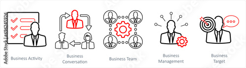 A set of 5 Mix icons as business activity, business conversation, business team