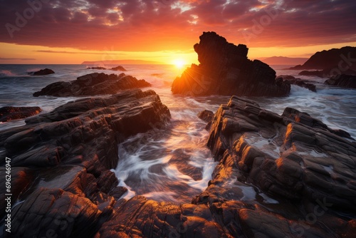 Coastal arch sunset dramatic seascape beauty, beautiful sunrise image