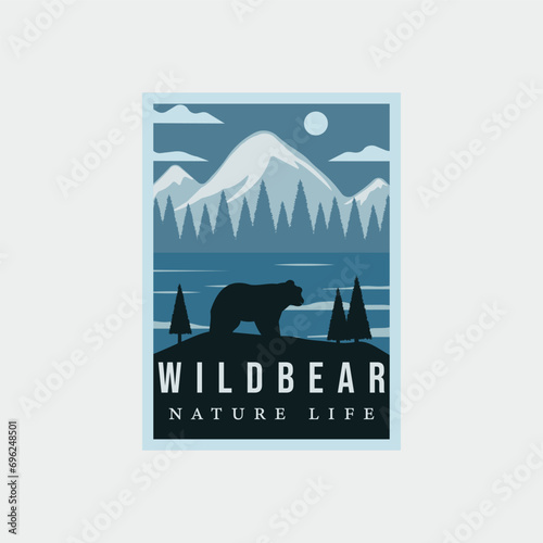 wild bear outdoor minimalist vintage poster illustration template graphic design