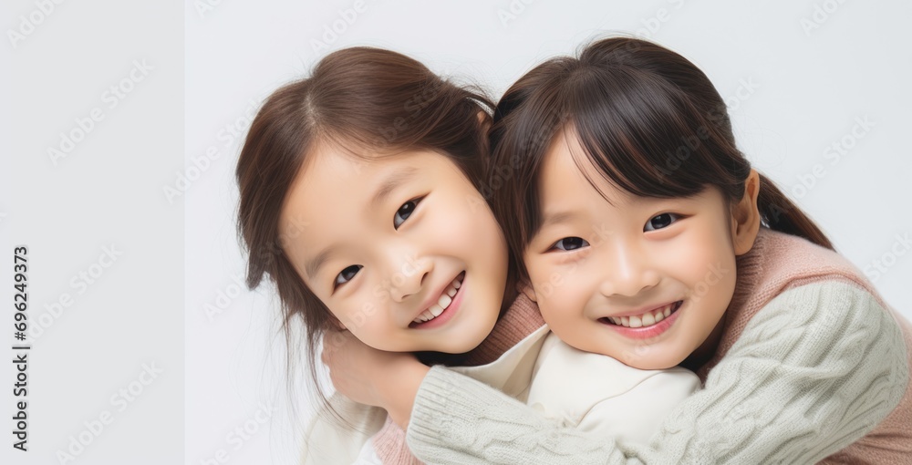 Adorable young girls smiling and hugging each other Adorable young girls smiling and hugging each other
