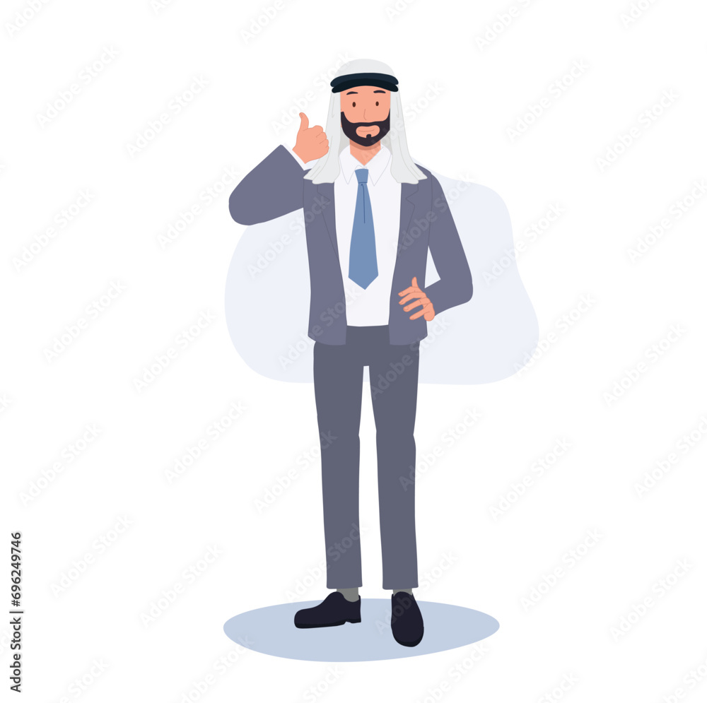 Confident Arab Business Professional in Elegant Suit with Positive Approval Gesture Confident Arab Business Professional in Elegant Suit with Positive Approval Gesture