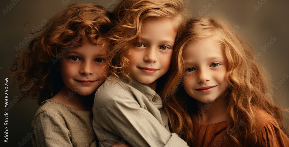 Three Children with Curly Hair Posing for a Photo