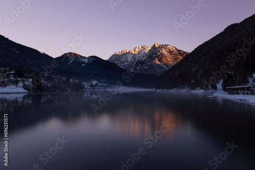 Lago Santa Caterina al tramonto, stagione invernale, Auronzo di Cadore, Dolomiti photo