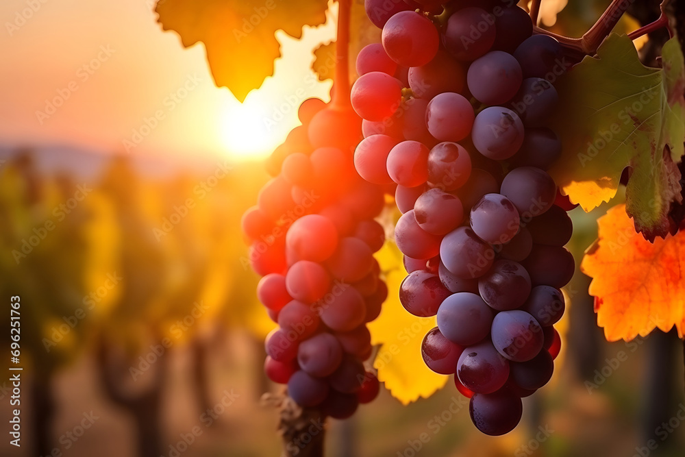 red grapes in vineyard. 
