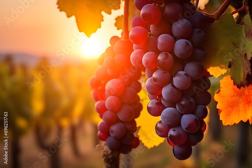 red grapes in vineyard. 