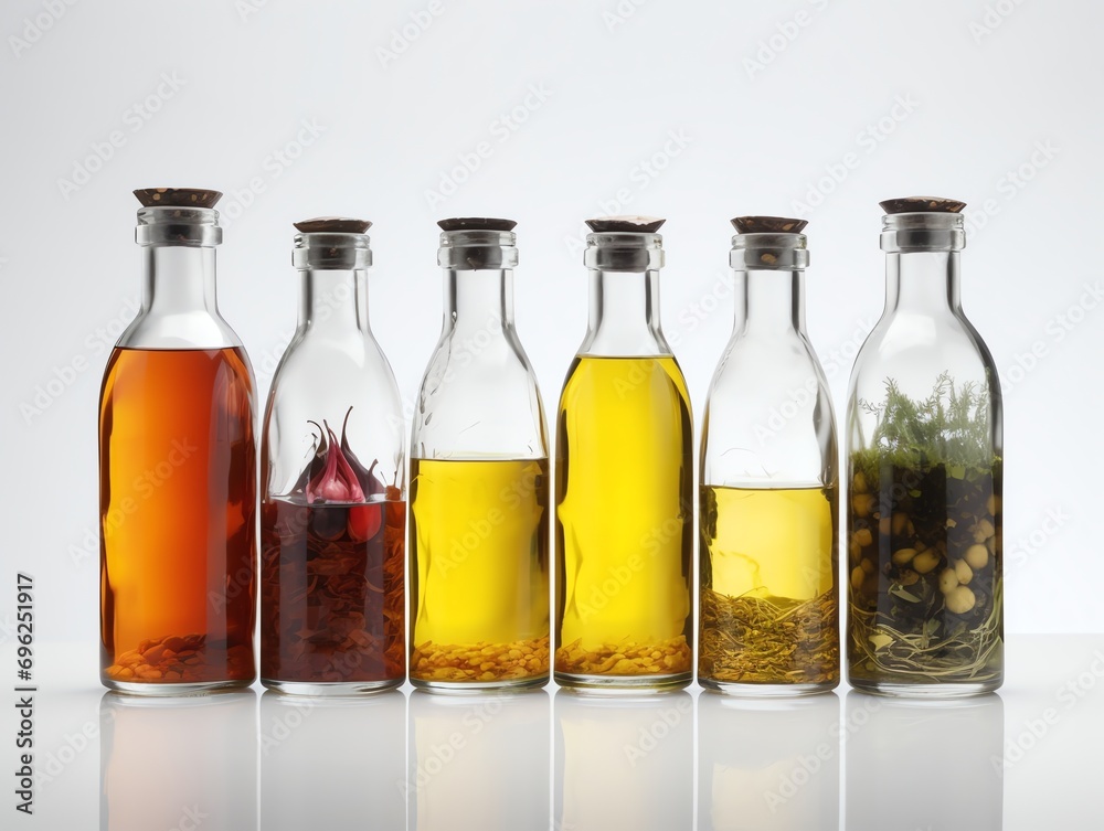 realistic variety of vegetables oil bottles