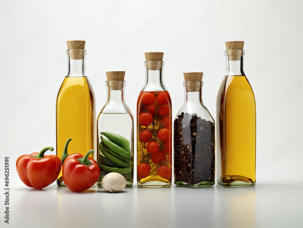 realistic variety of vegetables oil bottles realistic variety of vegetables oil bottles
