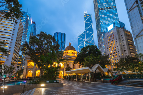 Scenery of the Statue Square, a public pedestrian square in Central, Hong Kong, China. photo