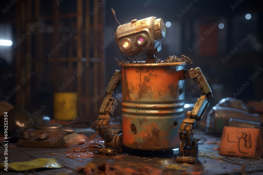 Rusty robot trash. Cyber punk robotic technology metal waste. Generate ai