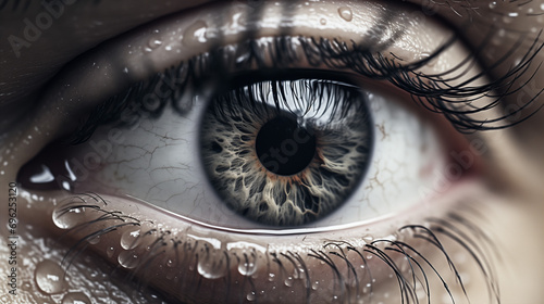 human eye in closeup, close up of a beautiful blue eye, Human eye iris close up, Generative AI photo
