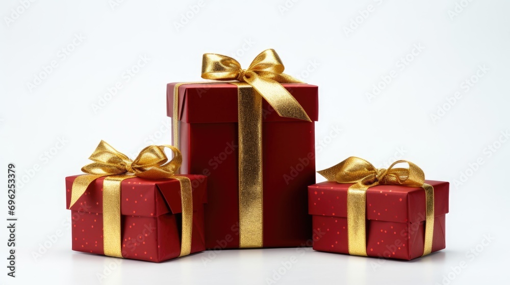 Five Red Gift Boxes with Gold Ribbons Five Red Gift Boxes with Gold Ribbons
