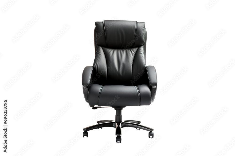 an actual black mid-back leather chair with a comfortable backrest and cushion, a fixed armrest, white background PNG an actual black mid-back leather chair with a comfortable backrest and cushion, a fixed armrest, white background PNG