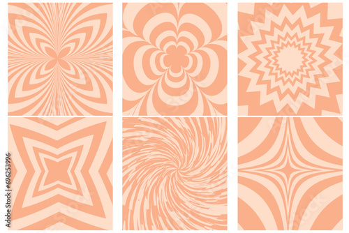 Retro geometric backgrounds in trendy color 2024 Peach Fuzz. Twisted and distorted vector texture in trendy color 2024. 