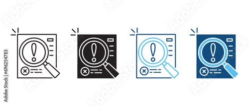 Document with Magnifying Glass Line and Silhouette Icon Set. concept of important tax statistics symbol or business procedure sign.