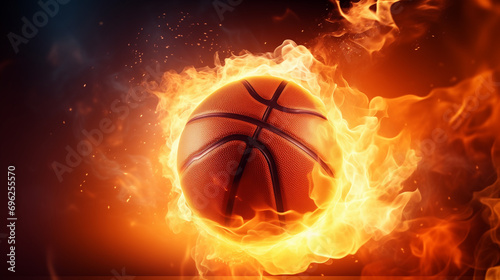 A burning basketball , basketball on fire, Basketball game concept, ai generative © HayyanGFX