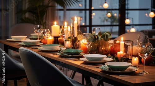 A charming table setting with candlelight for a romantic dinner