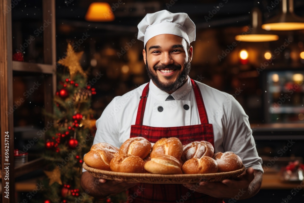Chef Presenting Fresh Baked Goods A fictional character created by Generated AI. Chef Presenting Fresh Baked Goods A fictional character created by Generated AI.