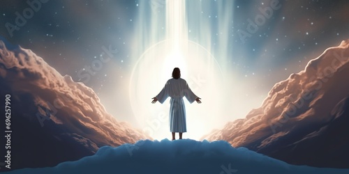 jesus opening the skyes close up view illustration