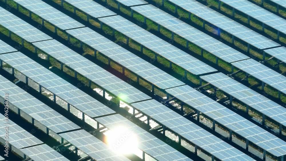 A solar power plant employs photovoltaic panels to convert sunlight